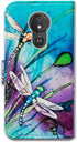 Case for Moto G7 Power/Supra, Cute Dragonfly Leather Flip Wallet Cover with Card Slot Holder for Motorola