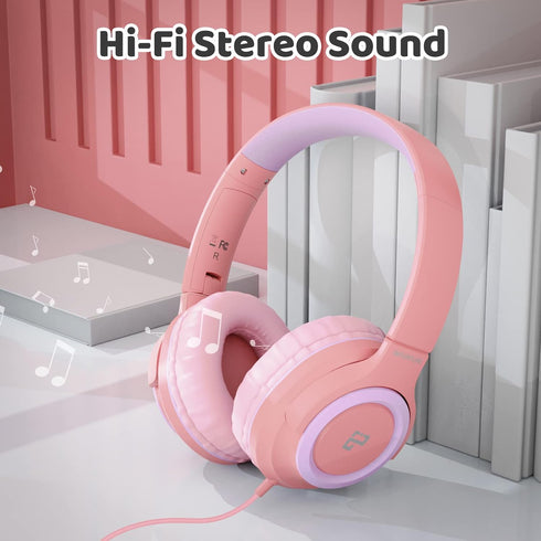 INFURTURE Kids Headphones with Microphone, Volume Limit 94dB, Wired for Teens School, Travel, Compatible with Cellphones
