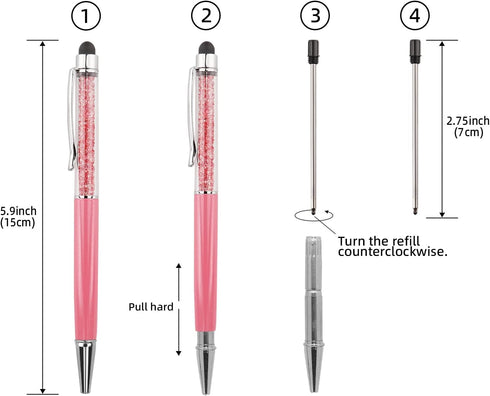 Ballpoint Pens 3 pcs 2 in 1 Bling Crystal Diamond Pen with Capacitive Touch Screen Stylus, Black Blue Ink