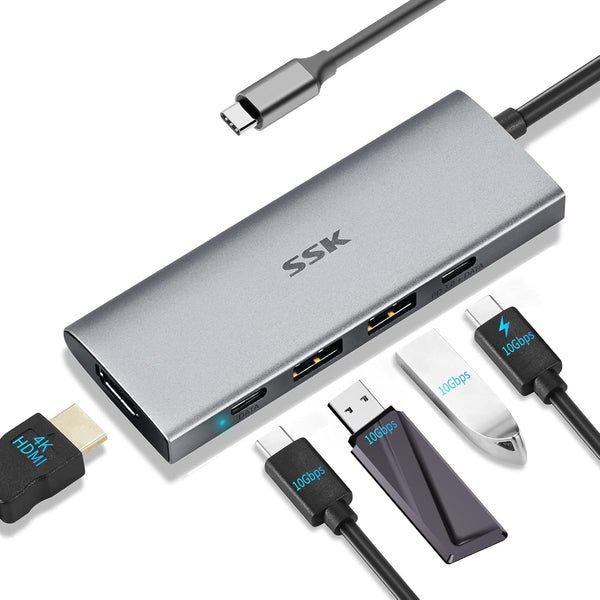 SSK 100W USB-C HUB, USB3.2 Gen 2 10Gbps 5 in 1 Type C