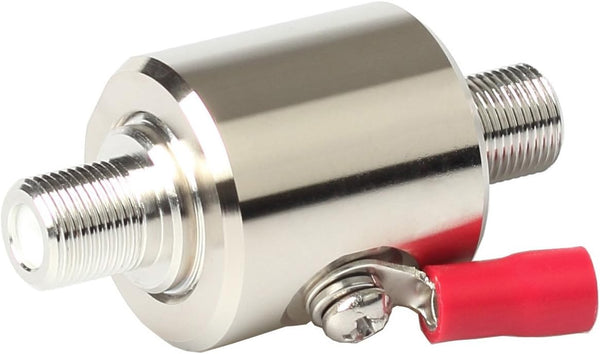 F Female to F Female Lightning Surge Protector, DC-3 GHz, 75 ohm, with 90V Gas Tube Surge Arrester.