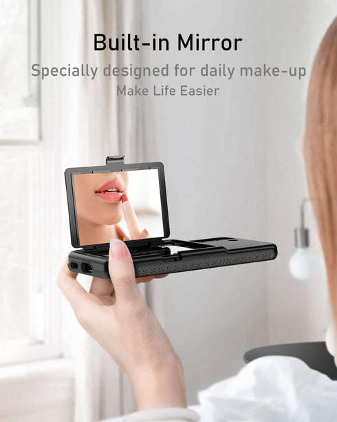 WeLoveCase Samsung Galaxy S22 Wallet Case with Credit Card Holder & Hidden Mirror, Shockproof Protection Cover (Black)