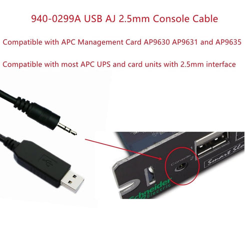 USB 940-0299A Console Cable with FT232 Chip, USB to AJ 2.5 Serial Adapter for APC UPS, 6 Feet