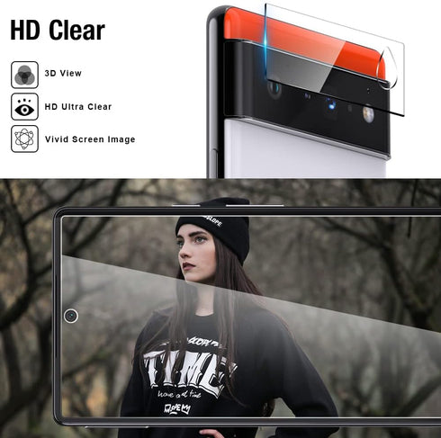 TOCOL 3 Pack Tempered Glass Screen Protector & 3 Pack Glass Camera Lens Protector for Google Pixel 6 5G, Case Friendly.