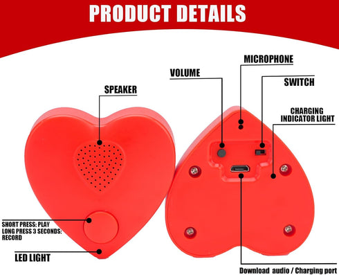 Voice Recorder, 16min USB Downloadable Sound Chips Module for Stuffed Animals, Personal Voice Message Gift (Red)