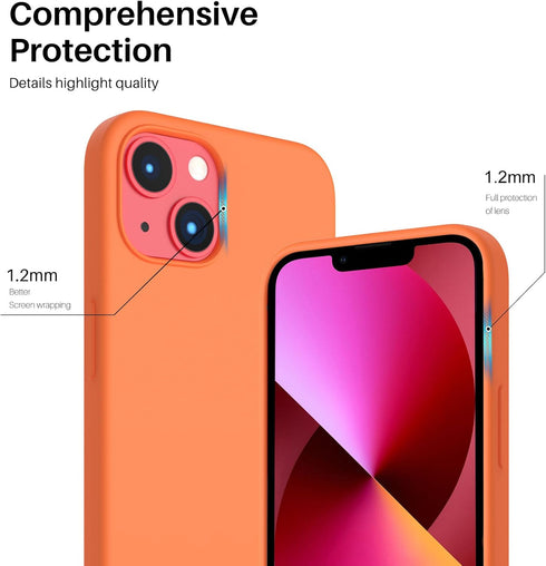 ORNARTO Slim Liquid Silicone Case for iPhone 13 6.1, Full Covered Soft Gel Rubber Cover, Orange