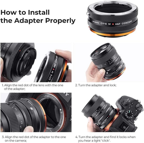K&F Concept IV PRO C/Y-NEX Lens Mount Adapter, Manual Focus Compatible with Contax/Yashica SLR Lens to Sony-E NEX Mount