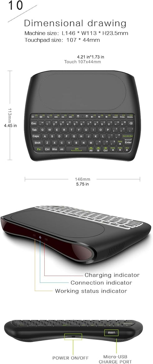 Mini Bluetooth Keyboard D8, Rechargeable Wireless Keyboard with Touchpad, Backlit Handheld Remote, 2.4G WiFi/BT4.2 for