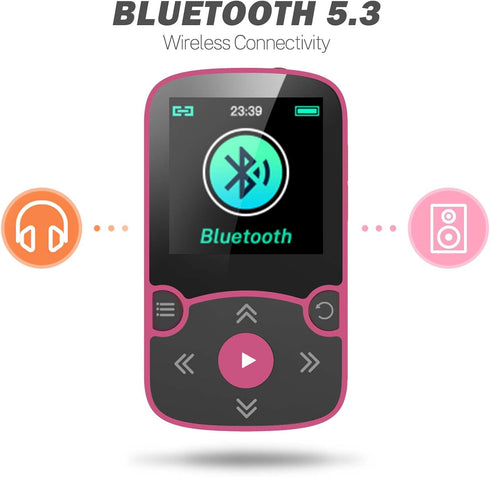 AGPTEK 64GB MP3 5.3 128GB Player with Clip, Bluetooth Lossless Sound with FM Radio, Voice Recorder for Sport Running