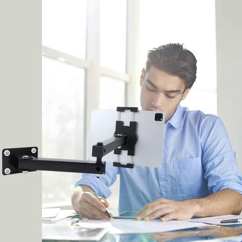 Foldable Tablet Wall Mount Holder, Multiple Angles Adjustment, Extendable Articulating Aluminum Alloy Mount for Tablets