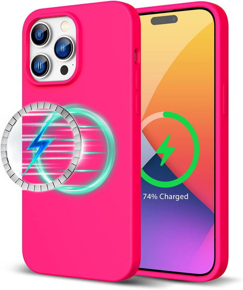 ZUSLAB Neon Pink Magnetic Silicone Case for iPhone 14 Pro, Compatible with All MagSafe Accessories & Charging