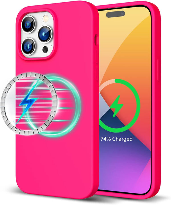ZUSLAB Neon Pink Magnetic Silicone Case for iPhone 14 Pro, Compatible with All MagSafe Accessories & Charging