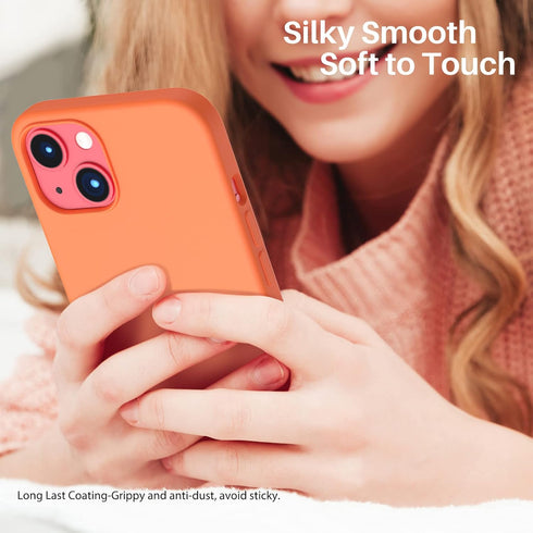 ORNARTO Slim Liquid Silicone Case for iPhone 13 6.1, Full Covered Soft Gel Rubber Cover, Orange