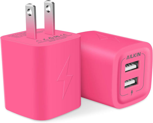 AILKIN Wall Charger, USB Plug Fast Charging Block, 2 Port Travel Brick Power Adapter Cube for iPhone 15/14/13/12