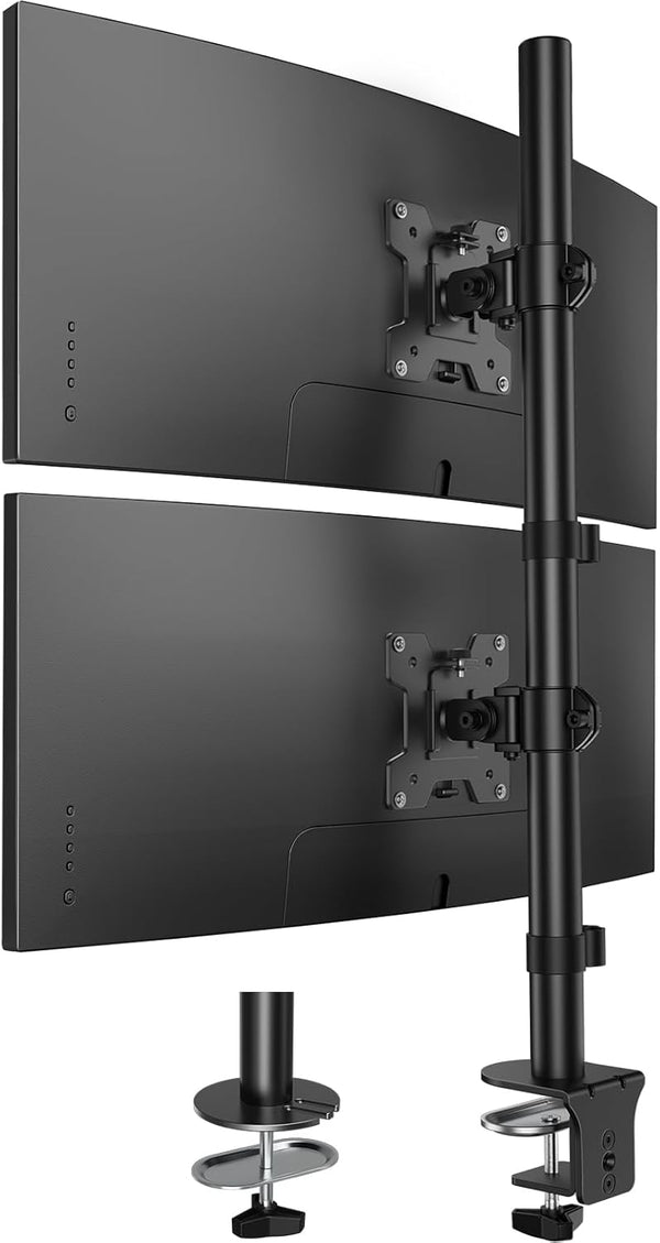 HUANUO Vertical Dual Monitor Mount, Stacked Monitor Stand for 2 Monitors with Height Adjustment