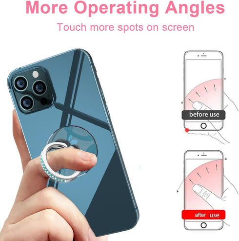 Transparent Phone Ring Holder 4 Pcs, Clear Cell Phone Ring Holder with Diamond, 360° Rotation Compatible with Most
