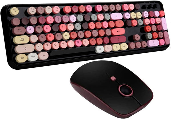 FOPETT Wireless Keyboard and Mouse Sets, Reliable 2.4 GHz Connectivity for PC, Laptop, Smart TV (Black Colorful)