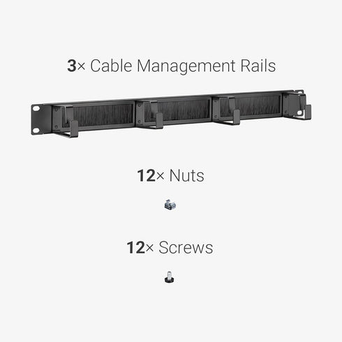 kwmobile 1U 19" (Pack 3) Server Rack Cable Management Brackets of - Steel Cable Organizers for Fiber Optic, Network