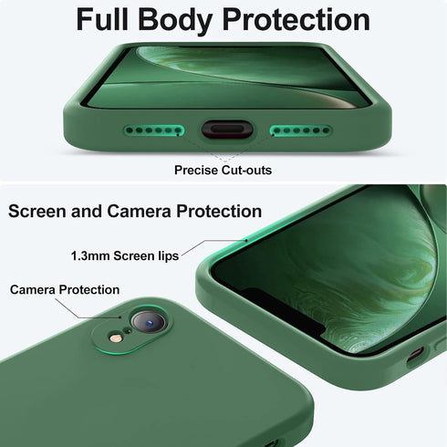 Vooii Upgraded Liquid Silicone Phone Case for iPhone XR, 6.1 inch, Green with Square Edges & Camera Protection