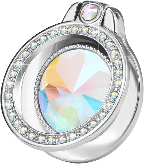 Glitter Bling Bling Phone Ring Holder, Sparkle Artificial Diamond Stand, Rhinestone Finger Ring for Phones, Pad (Silver)