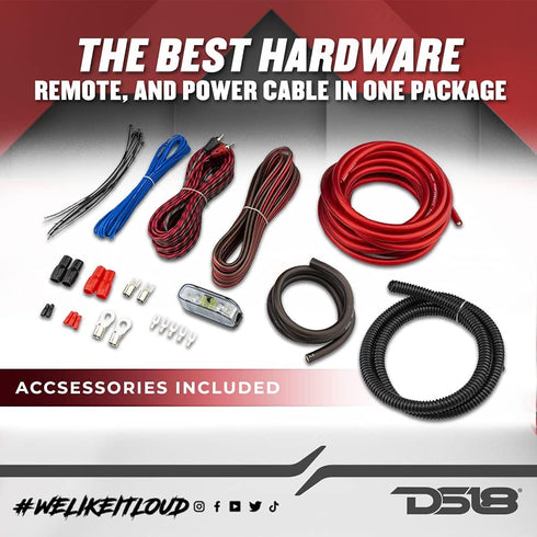 DS18 AK4 Complete 4 Gauge CCA Amplifier Installation Wiring Kit - Ampkit for Connections, Brings Power to Your Radio,
