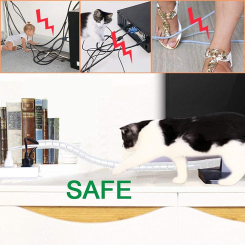 White Cable Management Sleeve Tubes, Power Cord Organizer Protectors for Pets, 2 PCS with Electrical Cable Clips