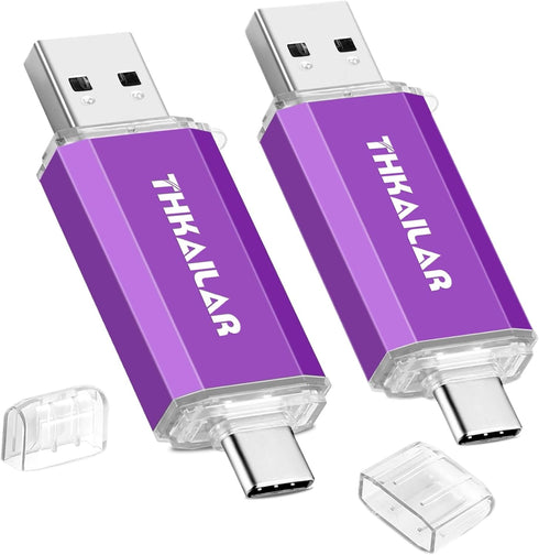 THKAILAR 128GB USB Flash Drive 2 Pack, 2 in 1 USB C &