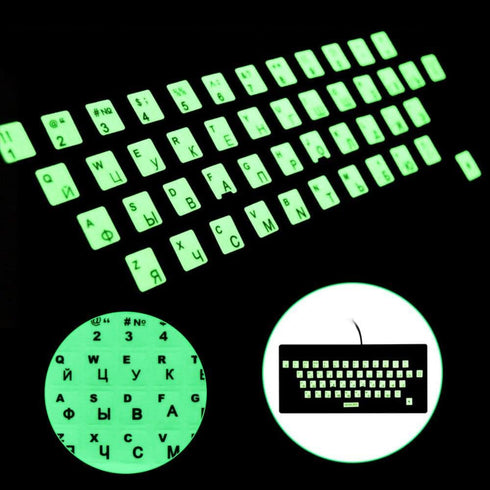 English Luminous Keyboard Stickers, Glow in The Dark Protective Film for Laptop PC Alphabet Button Layout