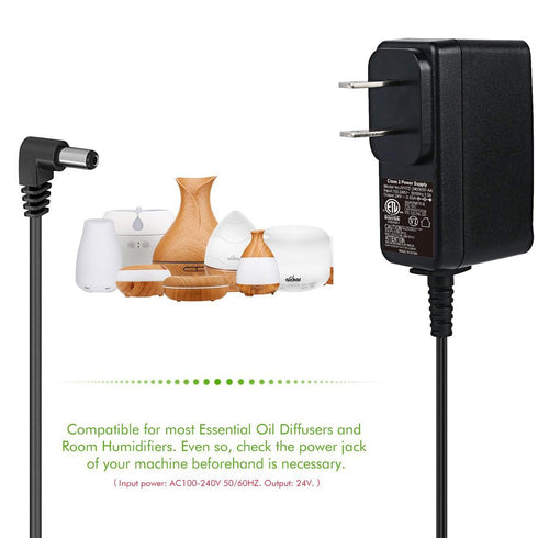 24V Wall Adapter, 120V AC to DC 24Volt Class 2 Power Supply for Essential Oil Diffuser Aromatherapy Humidifier, 6Ft