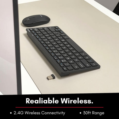 Macally Small Wireless Keyboard and Mouse Combo for PC, 2.4G 78 Compact Key Cordless Set with Quiet Click