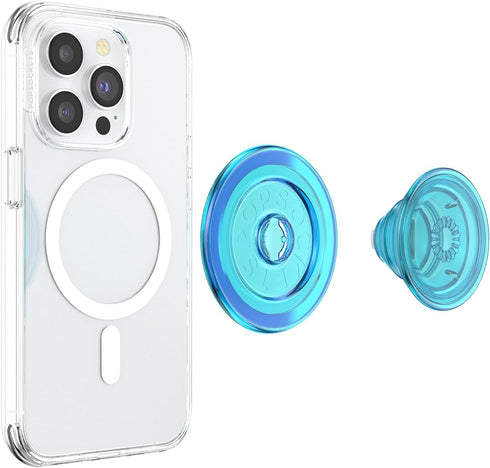 PopSockets Phone Grip Compatible with MagSafe, Wireless Charging Compatible - Electric Blue Translucent