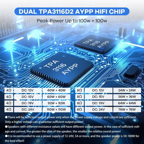 200W Bluetooth 5.0 Amplifier Board TPA3116D2, 100W+100W Stereo Dual Channel Amp Board for Home Speakers