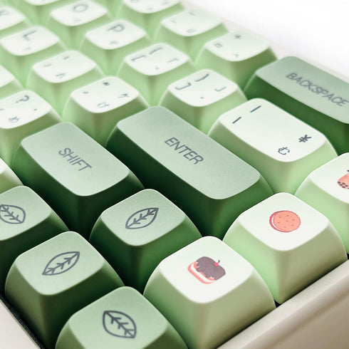 XDK Custom Keycaps Set, 124 Keys PBT XDA Dye-Sub Cute Matcha Green Japanese Keycaps for Mechanical Keyboards