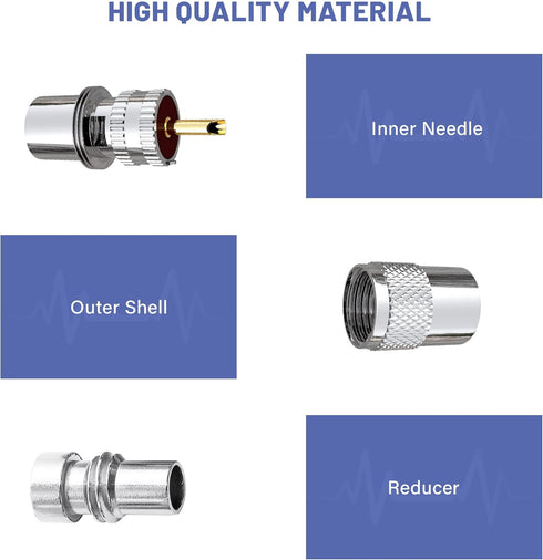 Anina PL259 Coaxial Connectors UHF Male Solder Plug with Reducer for RG8 RG59 RG8x LMR-400, 2-Pack