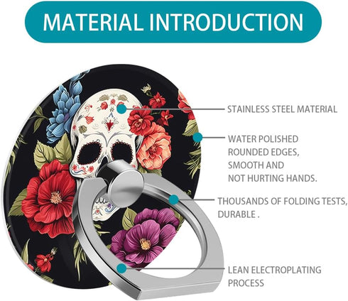 Cell Phone Ring Holder Grip, Flower Floral Rose Skull Finger Ring Stand, 360 Degree Rotation Universal Kickstand