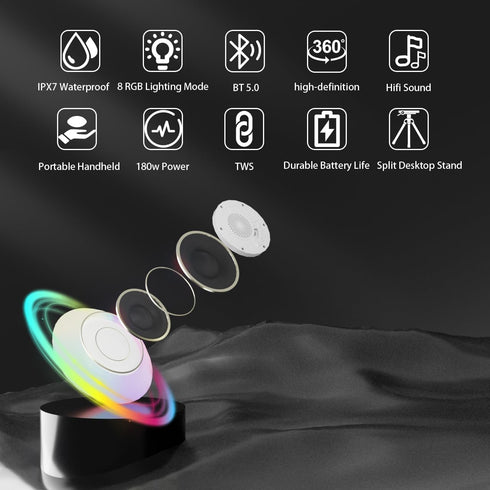Vessena IPX7 Wireless Speaker with Lights, Waterproof Floating Pool Speaker, Portable Wireless Hot Tub Speaker