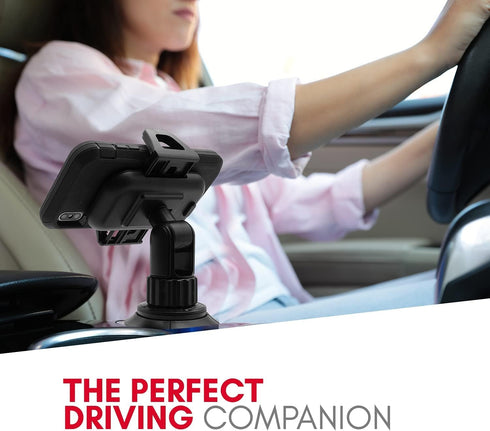 Macally Cup Holder Phone Mount - Upgraded Cell Phone Holder for Car Cup Holder, Universal for Smartphones