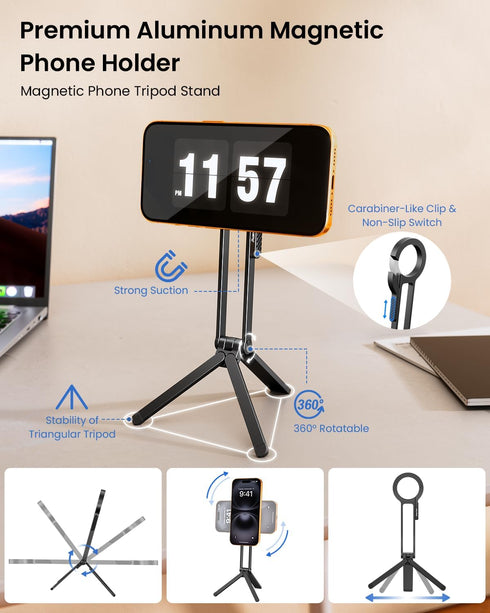 Maectech Magnetic Phone Tripod Magnetic Smartphone Stand Phone Mount Tripod for iPhone for Magsafe Selfie Stick