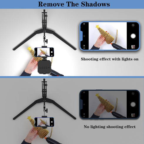 MLSAC Overhead Phone Mount with LED Light, Phone Stand for Recording, Adjustable Tabletop Stand for Live Streaming