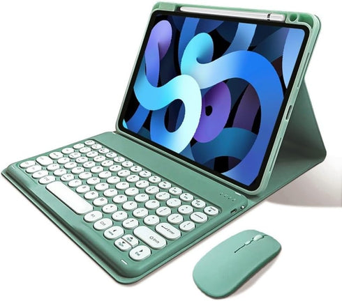 Keyboard Case for iPad Pro 13 inch M4 with Mouse, Cute Round Keys, Detachable Bluetooth, Slim Smart Cover, Dark Green