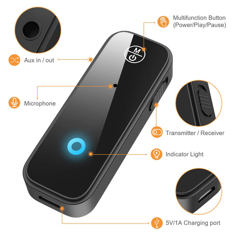 JXTZ (Upgraded) Bluetooth AUX Adapter for Car, Wireless Audio Receiver for Car Stereo/Home Stereo