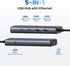UGREEN USB to Ethernet Adapter, 5 in 1 USB Hub with Gigabit RJ45, USB-C 3.2, USB-A 3.2/2.0 for Laptop