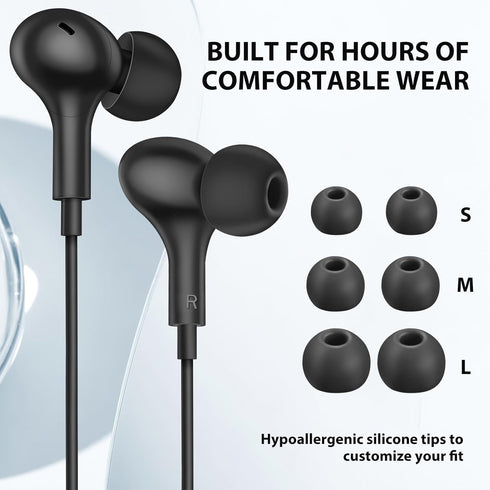 Wired Earbuds Noise Cancelling 3.5mm Headphones for PC, Ear Buds with Mic, Magnetic Plug in Earphones for Samsung