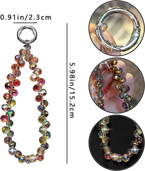 KuuGuu 2 PCS Crystal Beaded Phone Wrist Strap Sparkling Phone Charm Chain Cellphone Lanyard Chain Detachable Beaded