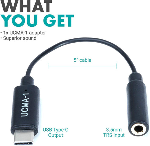 Movo UCMA-1 Female 3.5mm TRS Microphone Adapter Cable to USB Type-C, Compatible with Samsung Galaxy, Pixel, iPad