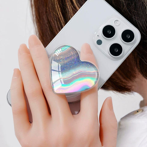 FEZXUNC Compatible with Magsafe Clear Heart Shape Blue Purple Marble Collapsible Mobile Phone Grip Magnetic Stand