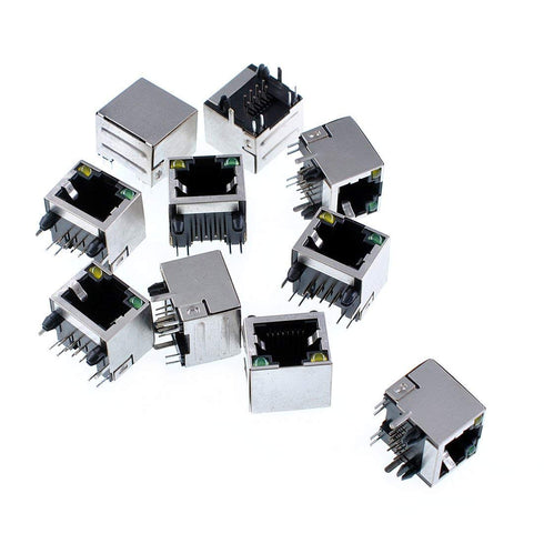 Oiyagai 10 Pcs RJ45 8P8C Shielded Modular Network Jacks - 2LED Light Enhanced Connectivity for Network Applications