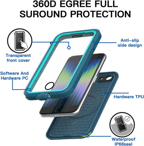 AICase iPhone SE 2020/2022/iPhone 7/8/6/6s Waterproof Case, 4.7" 360 Dustproof and Shockproof, Full Body Protection for