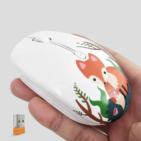Cute Wireless Mouse, Dual Mode Bluetooth Mouse with 2.4GHz USB Receiver for Laptop, iPad, MacBook, Silent Cartoon Fox