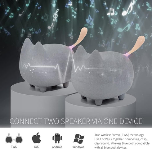 2Pack TWS Portable Bluetooth Speakers Pair, Mini Wireless Speakers with Clarity Stereo, Built-in Mic, Super Bass, Powerful Rich Room-Filling Sound, Cute Pet Mini Bluetooth Speaker (Grey-1 Set)